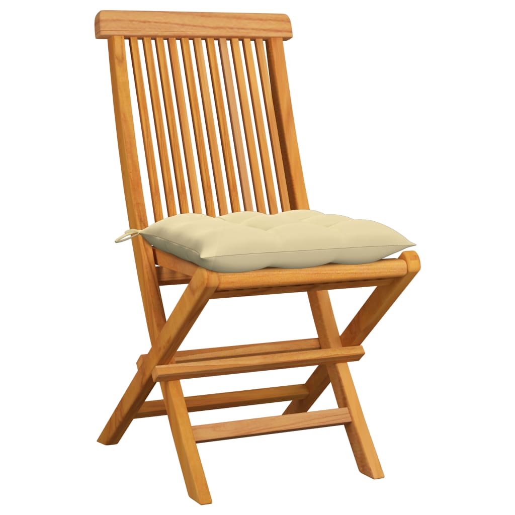 vidaXL Patio Chairs Outdoor Bistro Folding Chair with Cushions Solid Wood Teak