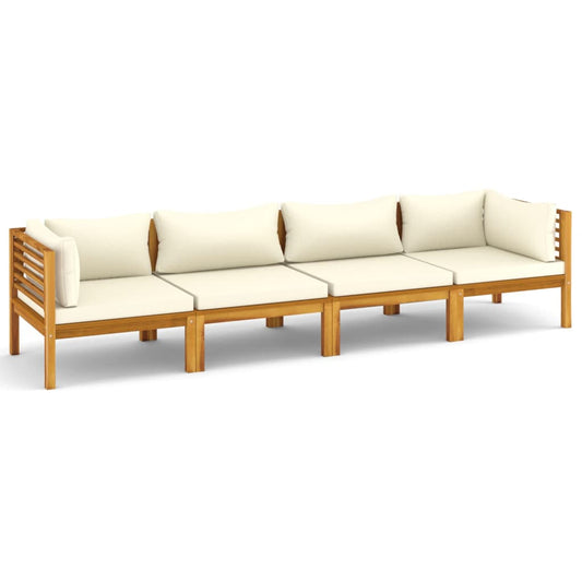 vidaXL 4-Seater Patio Sofa with Cream Cushion Solid Acacia Wood