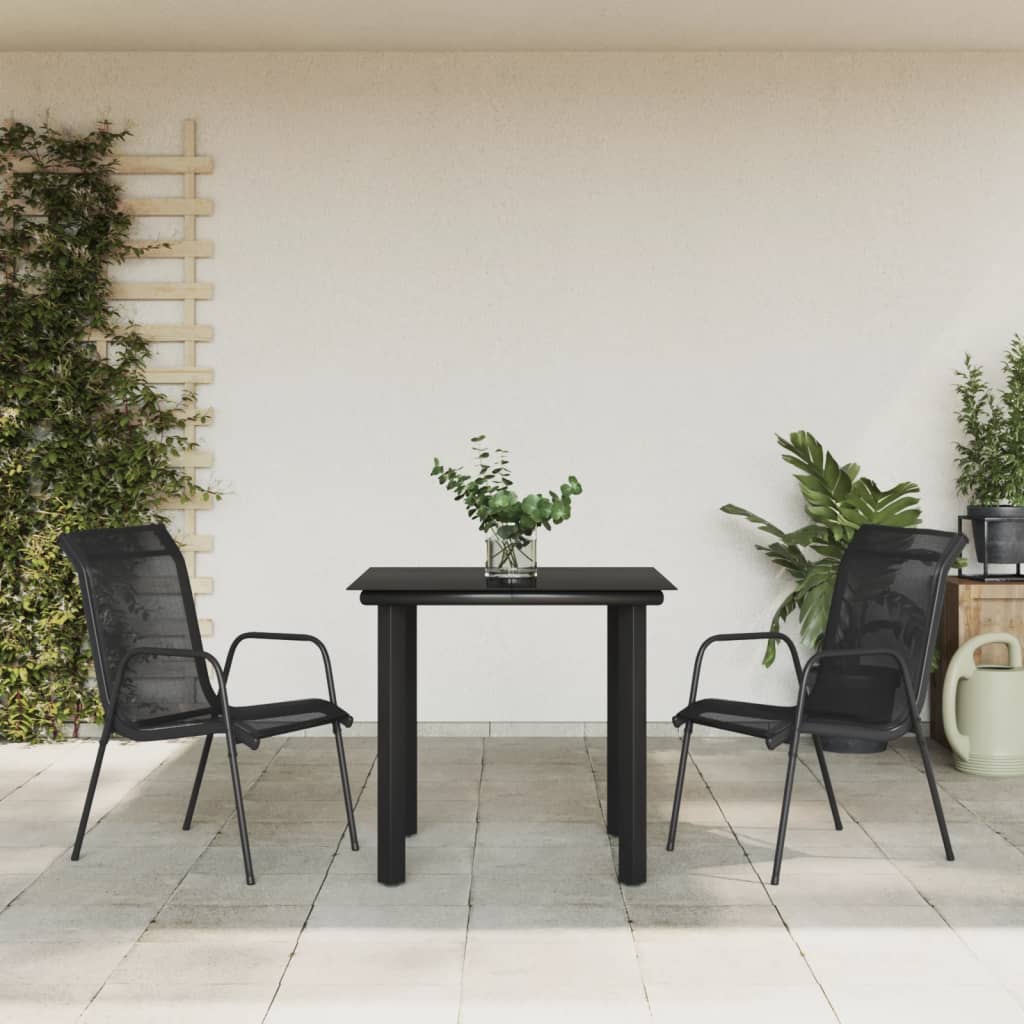 vidaXL 5 Piece Patio Dining Set Black Steel and Textilene