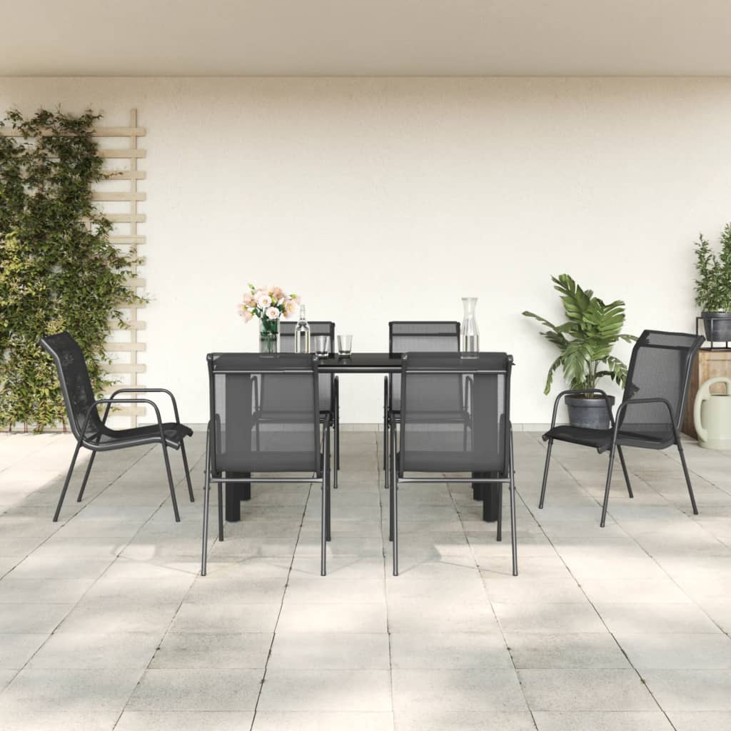 vidaXL 5 Piece Patio Dining Set Black Steel and Textilene