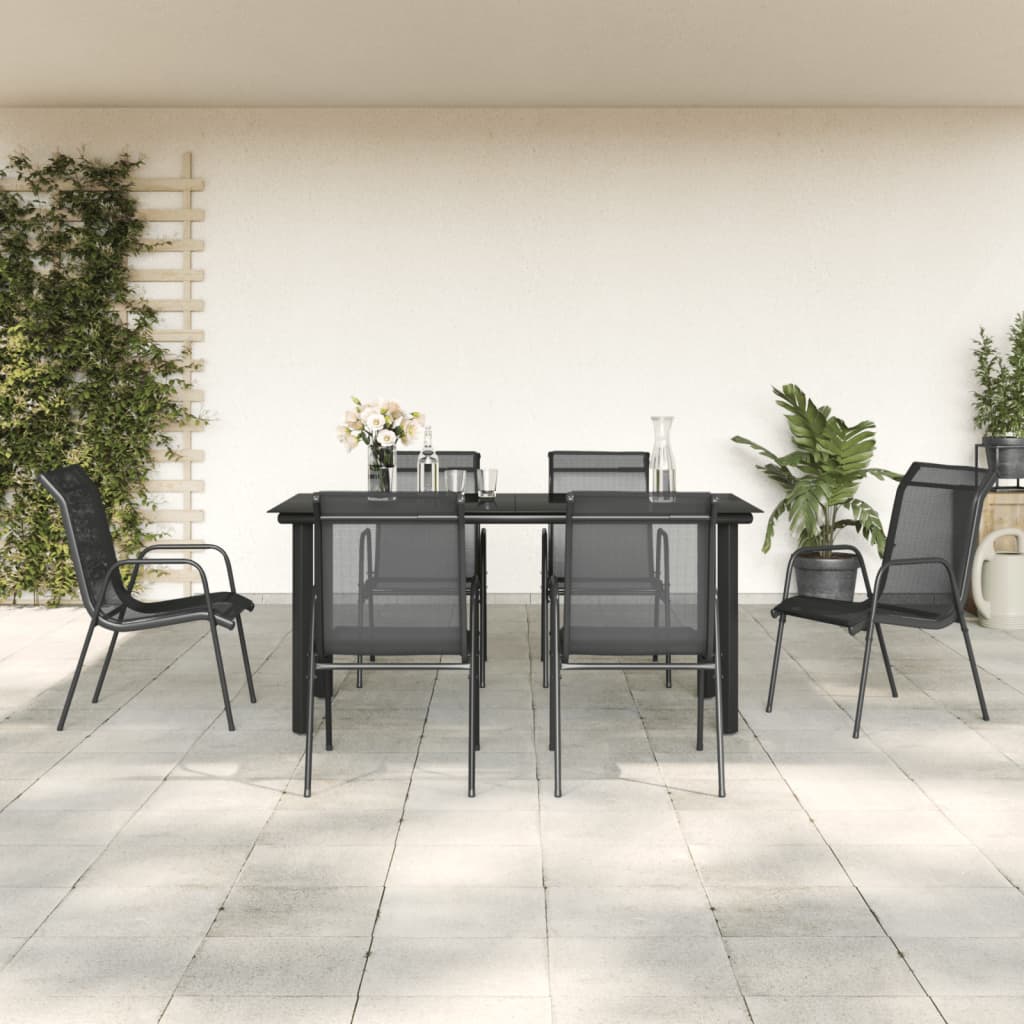 vidaXL 5 Piece Patio Dining Set Black Steel and Textilene