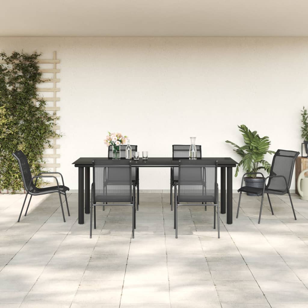 vidaXL 5 Piece Patio Dining Set Black Steel and Textilene