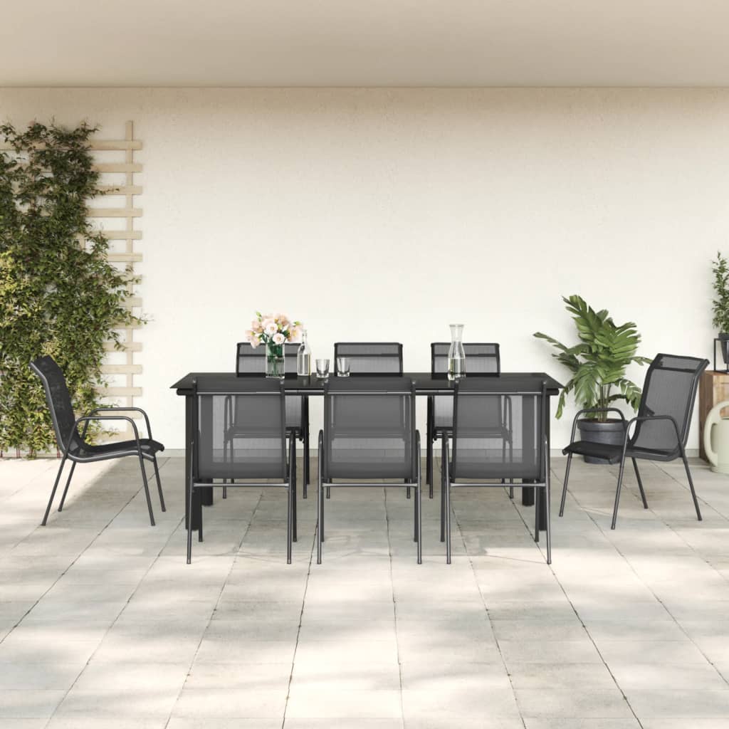 vidaXL 5 Piece Patio Dining Set Black Steel and Textilene