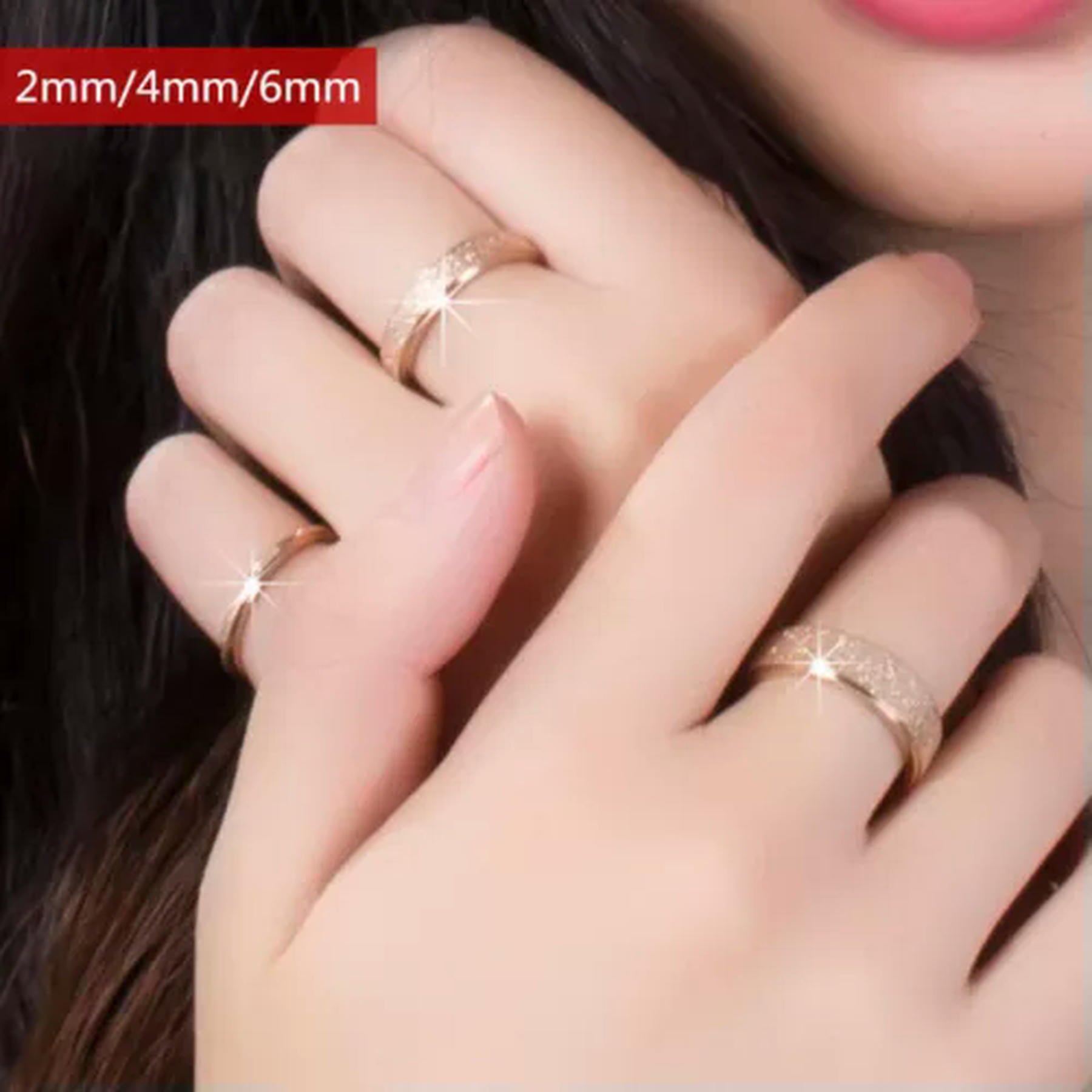 2/4/6mm Rose Gold Frosted Stainless Steel Wedding Band Ring Men/Womens Size 4-13