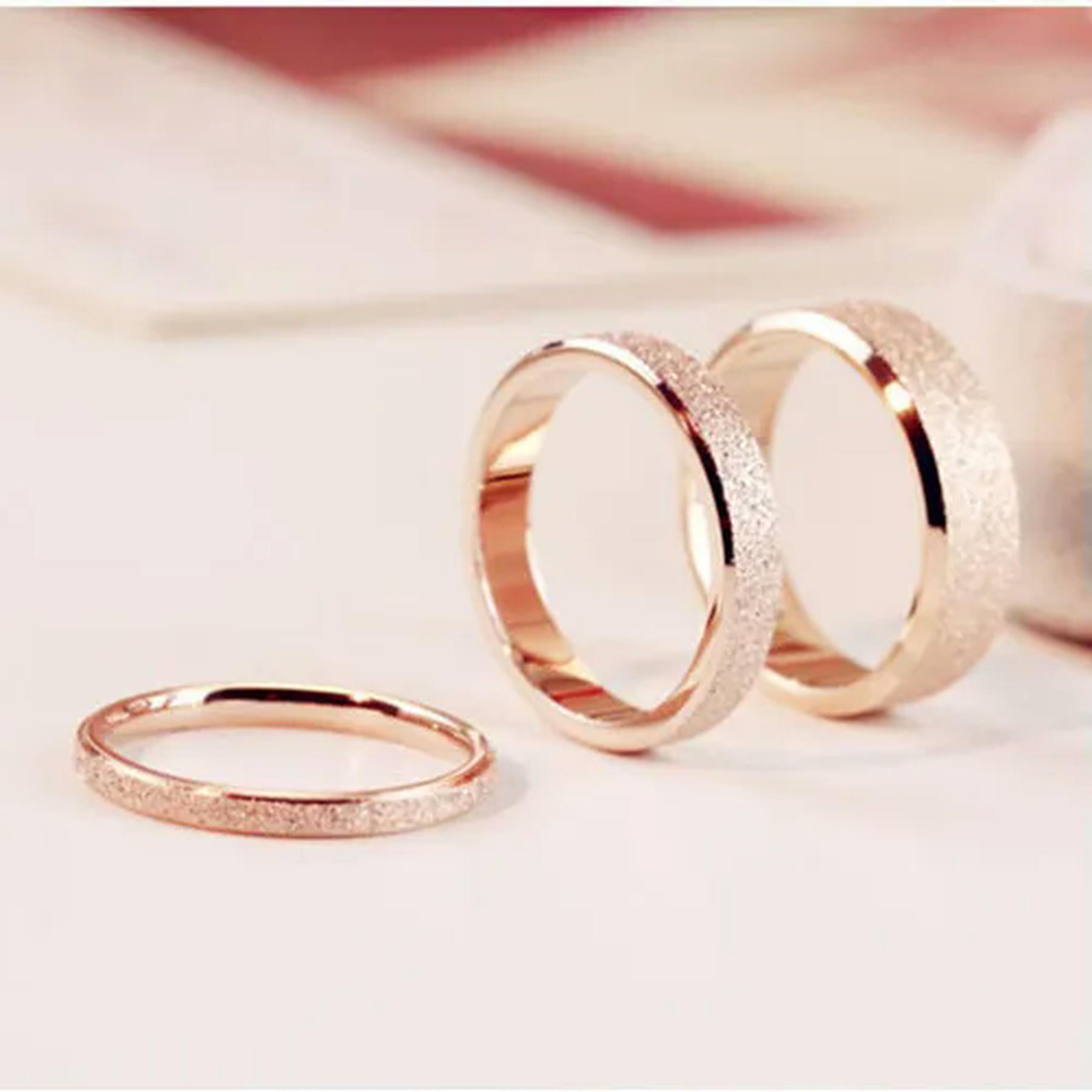 2/4/6mm Rose Gold Frosted Stainless Steel Wedding Band Ring Men/Womens Size 4-13